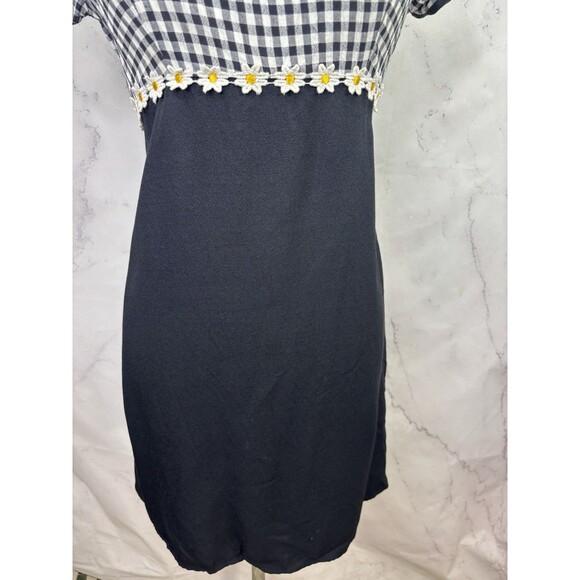 Vtg 90s ALL THAT JAZZ Gingham Babydoll Dress 9 M Black White Sunflower Grunge - Picture 9 of 14
